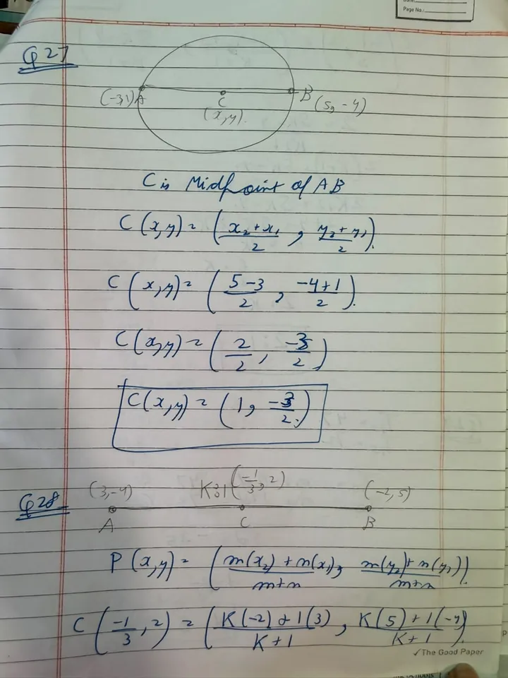 Student B’s handwritten working for the same questions, using a different method
